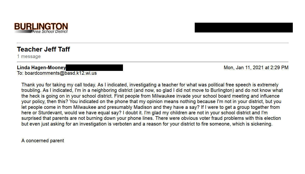 Community comment regarding Jeff Taff investigation/suspension